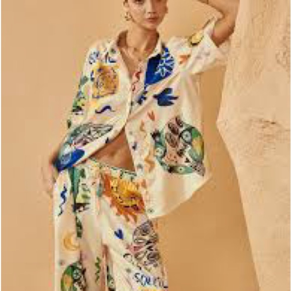Satin Colorful Printed Shirt and Pants Set